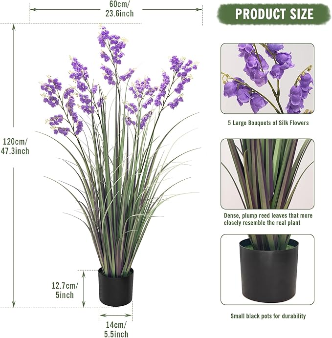 Green Onions Home Decor Fake Plants Lily of The Valley Snake Plant Home DéCor Accents Artificial Grass Room Decor Artificial Plants Indoor Artificial Grass 47“ 1 Pack（Purple）