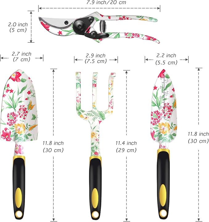 Garden Tools Set, Aluminum Alloy Garden Hand Tool 5 Piece Gardening Tools with Hand Rake, Hand Weeder, Transplant Trowel, Pruning Shears and Gardening Gloves for Outdoor Gardening Work
