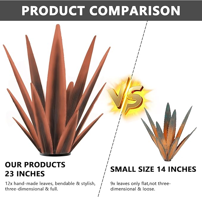 Enlarge Metal Plants Tequila Rustic Sculpture, Outdoor Patio Yard Home Decor Hand Painted Agave Garden Statue, Outdoor Lawn Ornaments Yard Stakes for Mom Gift (1 Big coppery)