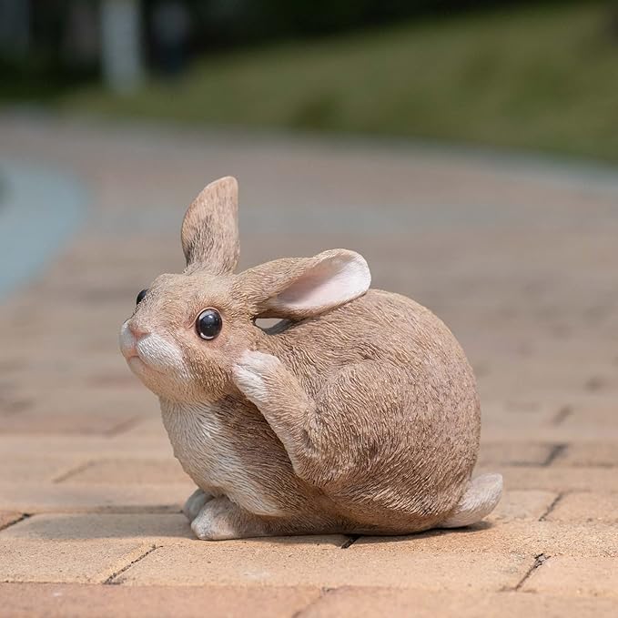 Bunny Statue Garden Statues Rabbit Figurines Decor Outdoor Polyresin Easter Decorations Bunnies Gifts Home House Kitchen Patio Lawn Yard Art Housewarming Funny Resin Decoration 8.3inch