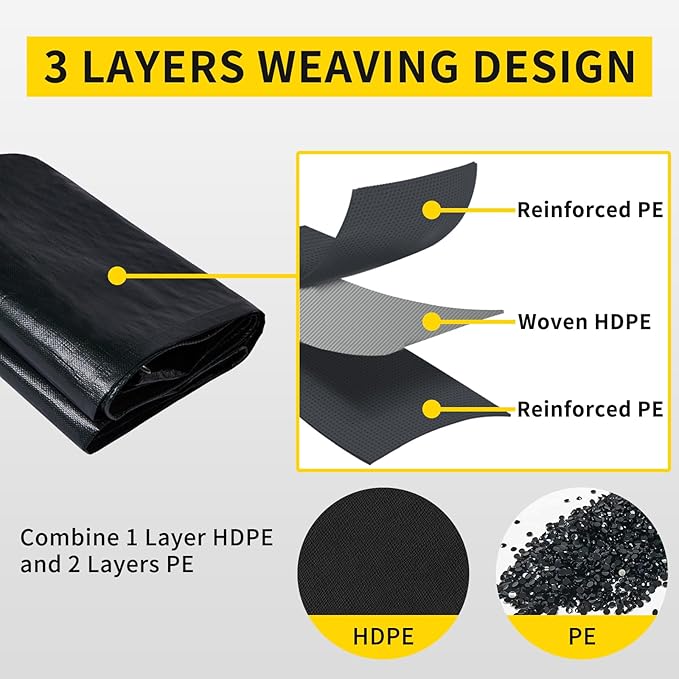 TEZONG Pond Liner,5x8Ft Pond Liners for Outdoor,28Mil PE Black Koi Fish Pond Liners,Reinforced Pond Underlayment for Water Garden,Waterfall,Fountain