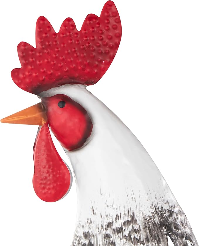 Deco 79 Metal Rooster Decorative Garden Sculpture Garden Statue with Black and Red Accents, Outdoor Sculpture 6" x 16" x 18", White