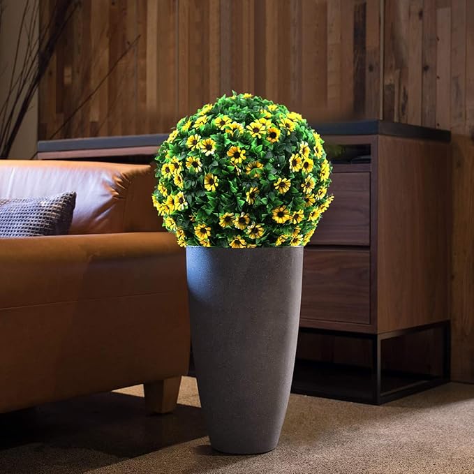 Sunnyglade 2 PCS 15 inch Artificial Plant Topiary Ball Faux Boxwood Decorative Balls for Backyard, Balcony,Garden, Wedding and Home Décor (Yellow)