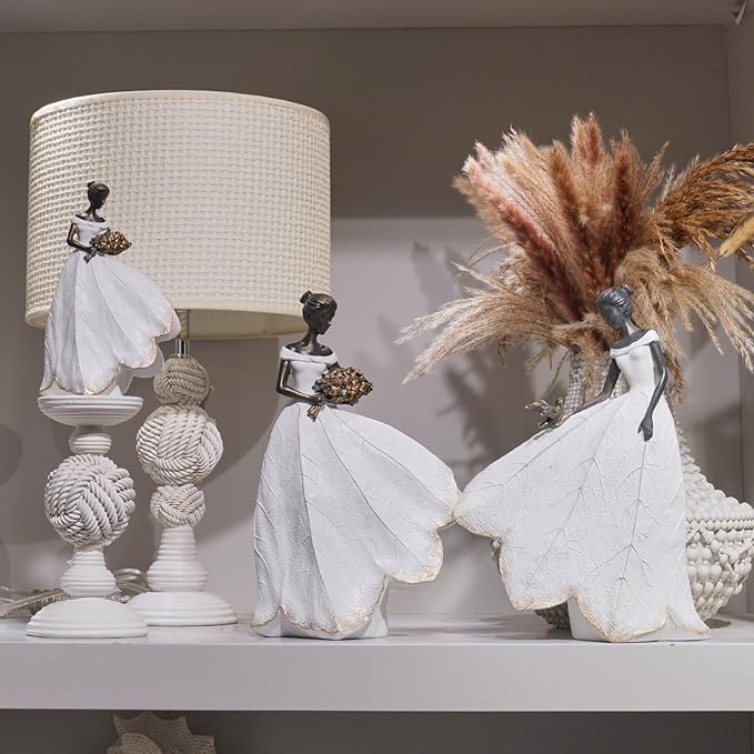 Guichifun Fairy Statue Collection Home Decoration - White Leaf Angel Girls Resin Living Room Bookshelf Decor Garden Outdoor Bathroom Decorations Figurines Gift 5.5 x 3.25 x 8 Inch