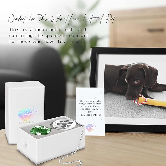 Dog Memorial Gifts, Unique Loss of Pet Sympathy Idea, Green Crystal Ball Rainbow Suncatcher with Paw Print for Cat or Dog Remembrance and Bereavement