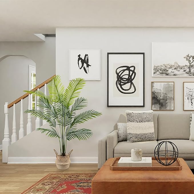 Artificial Palm Tree, 5ft Fake Areca Palm Plant with Basket, Tropical Faux Dypsis Lutescens Plants for Indoor Outdoor Home Office Shop Garden Décor