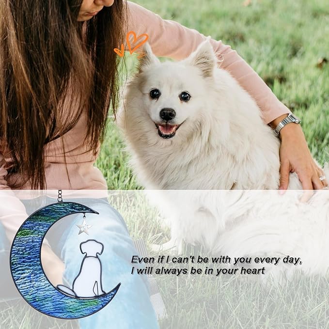 Stained Glass Dog Suncatcher Memorial Gifts for Loss of Dog,Window Hanging Decor Dog Suncatcher Sympathy Gift,Dog Ornaments Bereavement Gifts,Pet Loss Gifts,in Memory of Dog Passing Away Gifts