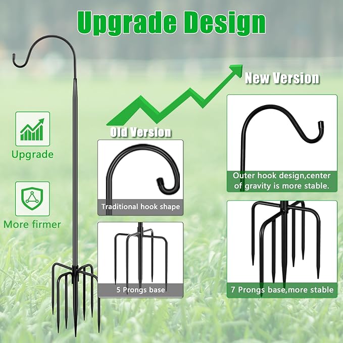 FEED GARDEN Shepards Hooks for Outdoor Bird Feeder Pole 92 Inch Adjustable Tall Heavy Duty Shepherds Hooks for Hanging Plant Baskets, Solar Lights, Wedding Decor, Lanterns, Black (2 Pack)