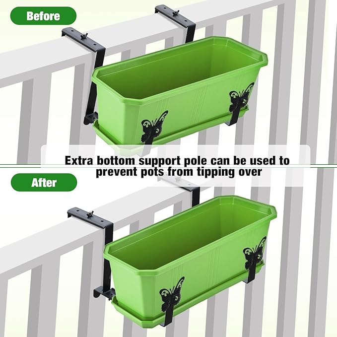 Planter Box Brackets, Adjustable Window Boxes Planters Brackets with Butterfly, Hanging Flower Box Stand Hooks for Deck Railing Pergola Balcony Garden - 6 pack