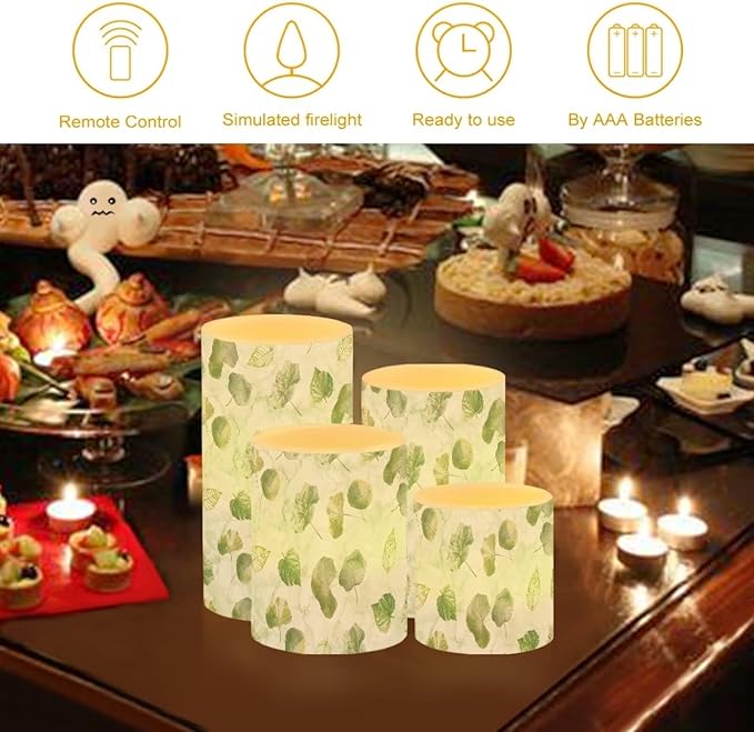 Flameless Candles Battery Powered LED Candles with Remote Timer Color Changing Control Long Lasting for Indoor Outdoor Home Decoration Set of 4, Green Leaf Lotus Leaf