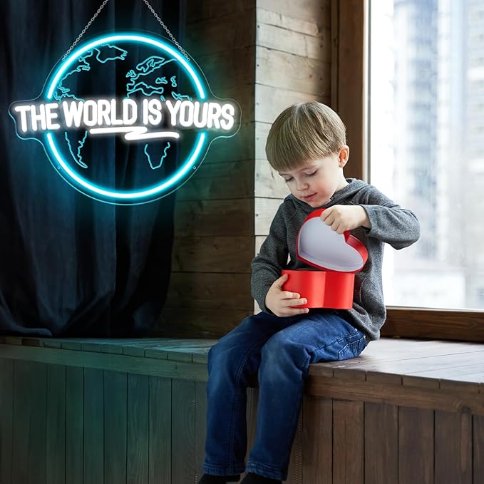 The World Is Yours Neon Sign, Carved Planet The World Is Yours LED Neon Light Signs for Wall Decor, Light Up Signs for Man Cave Game Room Bedroom Birthday Gift