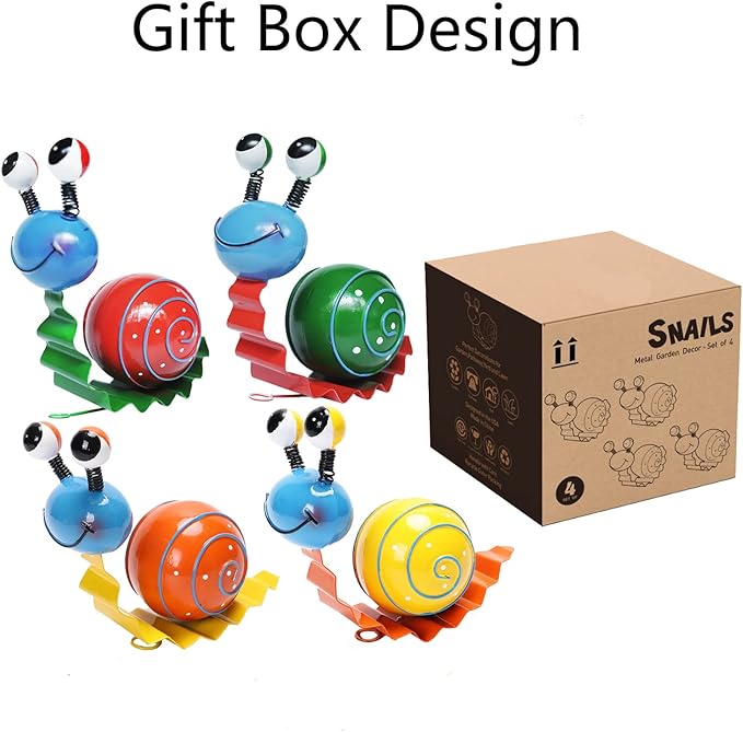 Metal Yard Art Cute Snails Garden Decor for Outside Lawn Ornaments Patio Outdoor Decorations - Set of 4(Yellow,Orange,Green,Red)