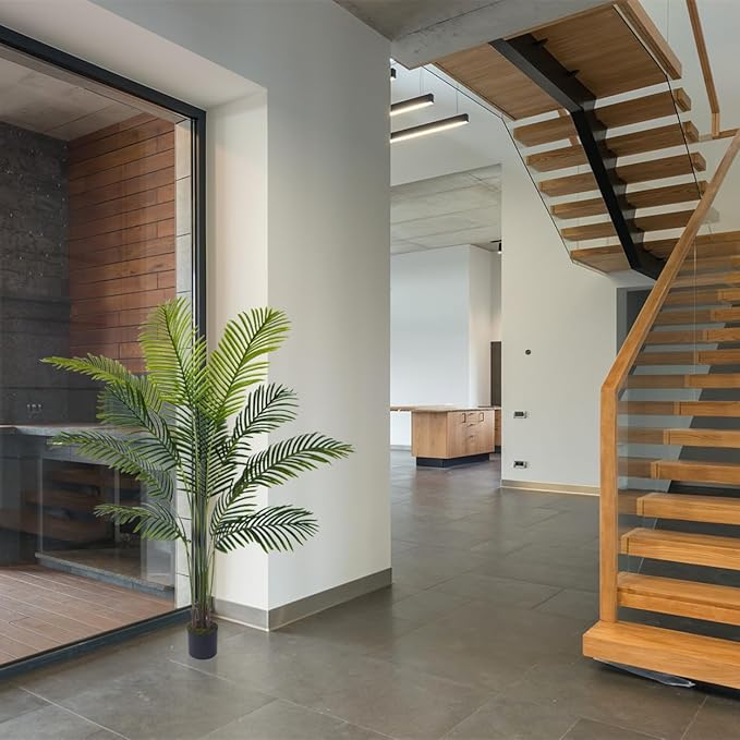 Artificial Palm Tree, 5ft Fake Areca Palm Plant with Basket, Tropical Faux Dypsis Lutescens Plants for Indoor Outdoor Home Office Shop Garden Décor