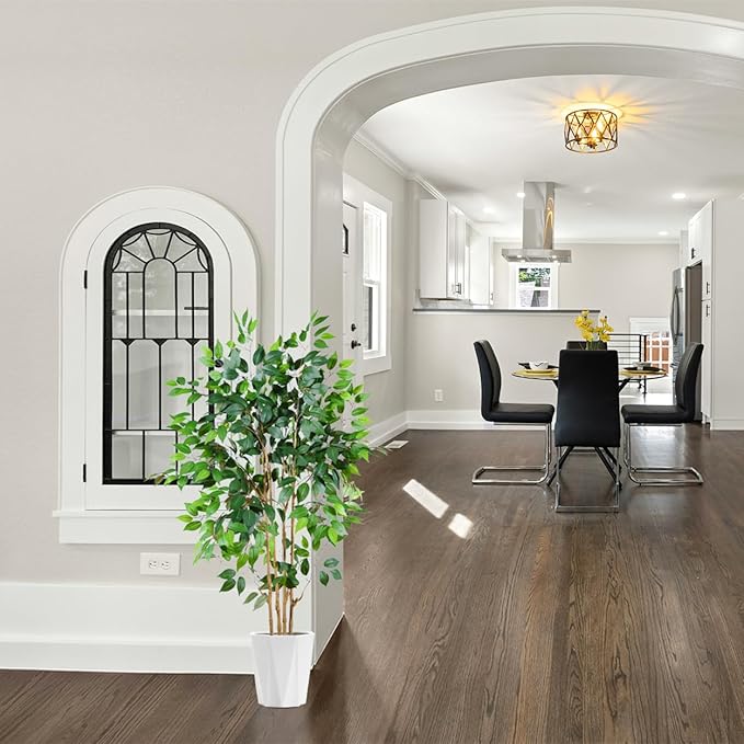 Artificial Ficus Tree, 5ft Tall Silk Fake Ficus Leaves Plant with Basket, Indoor Outdoor Faux Greenery Tree for Home Garden Office House Livingroom Décor