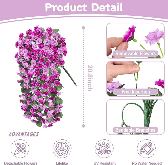 Hanging Baskets Artificial Flowers for Outdoor Interior Decor, Artificial Daisies Flowers Shrubs Plants with Baskets for Home Porch Garden Patio Spring Summer Decoration(Double Lotus)