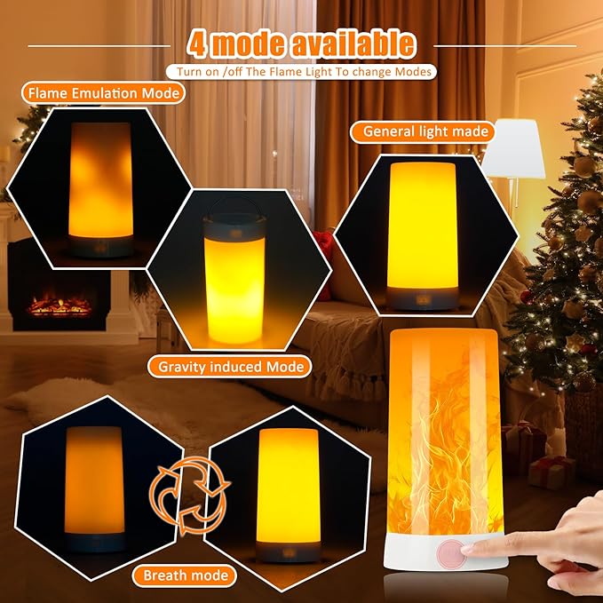 Bestview LED Flame Lights with Remote & Timer,4 Modes USB Rechargeable Battery Operated Fire Flickering Flameless Candles Campfire Table Lamp for Halloween,Christmas,Indoor&Outdoor Decoration (2 Pack)