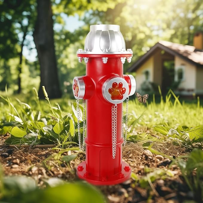 Fake Fire Hydrant Statues for Dogs to Pee On, 14.5" Solar Light Fire Hydrant with Glowing Paw Prints for Garden Statues Lawn Outdoor Decorations