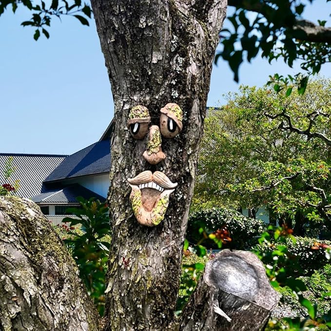 Tree Faces Decor Outdoor, Tree Face Outdoor Statues Old Man Tree Hugger Bark Ghost Yard Art Garden Decoration, Tree Decorations Outdoor for Halloween Easter Garden Creative Props (Style A)