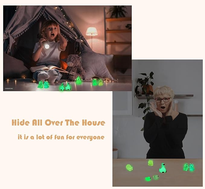 Luminous Mini Resin Animals 50 Pcs Tiny Animals to Hide Around The Office Home Mini Ducks Tiny Frogs Small Birds Glow in The Dark for Crafts Fairy Garden Accessories