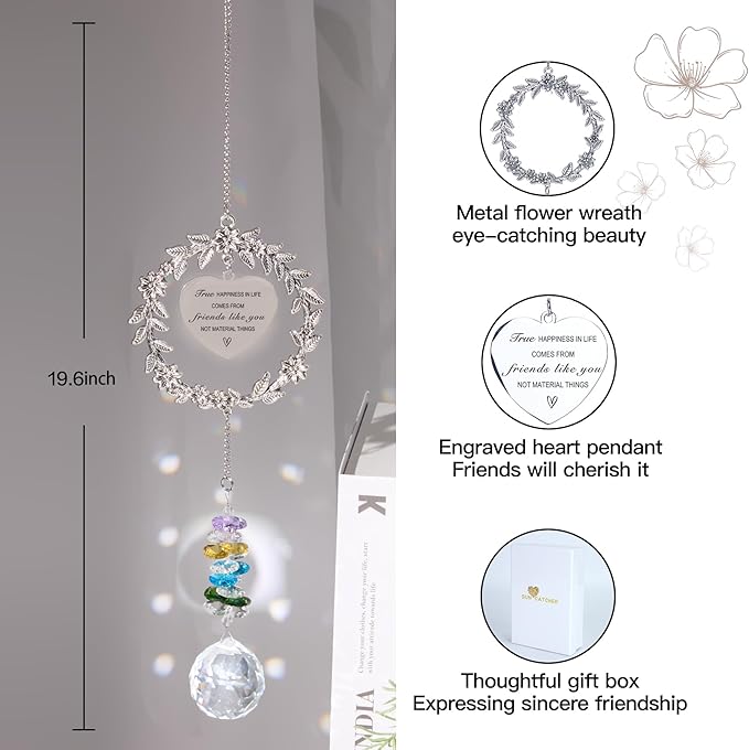 Friend Gifts Unique Friendship Gifts for Women,BFF, Bestie-Best Friend Birthday Gift, Hanging Rainbow Crystal Suncatcher Ornament