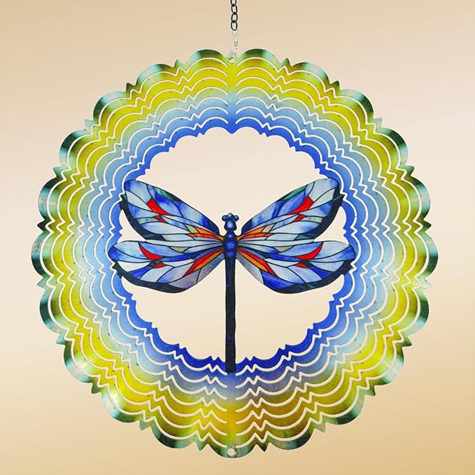 Dragonfly Metal Wind Spinners - Hanging Dragonfly Wind Spinner for Outdoor & Indoor Decorations, Dragonfly Gifts for Women Mom Grandma Wife, 12 inch 3D Wind Spinner for Ornament Gifts