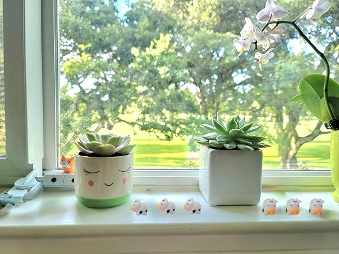 DoubleWood Mini Cow Figurines Set, 90 Pieces, Resin Mini Animals Decorations for Fairy Gardens and Miniature Landscapes (90, White)