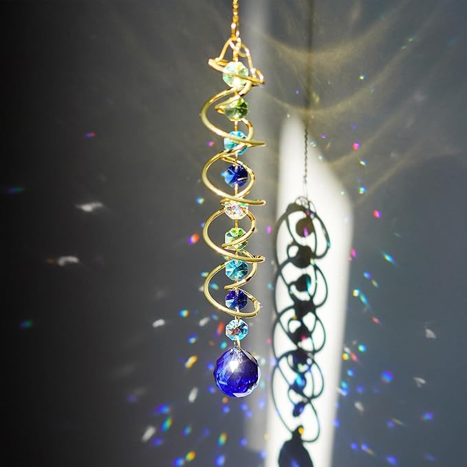 H&D HYALINE & DORA Gazing Ball Spiral Tail Crystal Suncatcher, Rainbow Maker Crystal Beads Decor Sun Catcher Hang with Hook for Window Indoor Outdoor