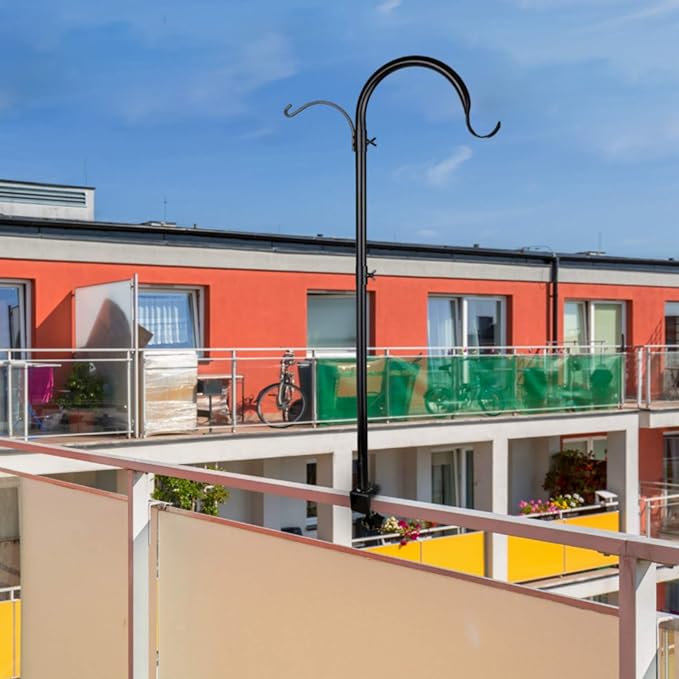 WOSIBO 4 Pack Three Span Deck Hook, 37 Inches Deck Bird Feeder Pole, Hanging Baskets Porch Multi-Hook for Deck Kit with Three Branches for Plant Hangers, Lanterns, Wind Chimes and More