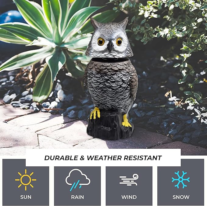Galashield Owl Decoy to Scare Birds Away Scarecrow Fake Owl with Rotating Head 15" Tall
