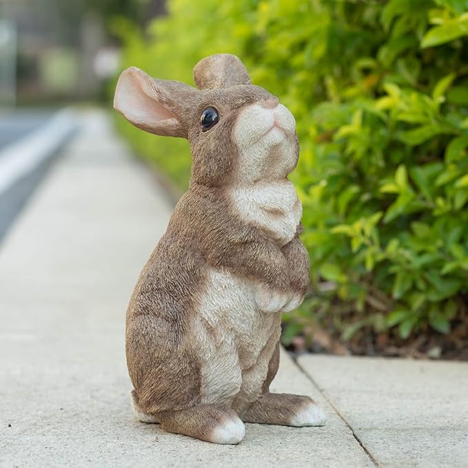 Bunny Statue Garden Statues Rabbit Figurines Decor Outdoor Polyresin Easter Decorations Bunnies Gifts Home House Kitchen Figurine Patio Lawn Yard Art Housewarming Funny Decoration 9.5inch