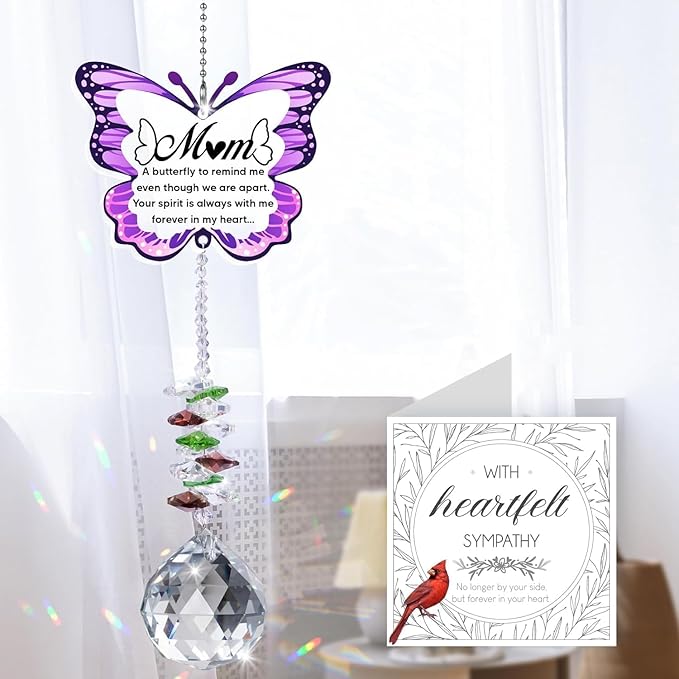Memorial Gifts for Loss of Mom,Loss of Mother Sympathy Gifts,Sympathy Gift Idea Crystal Ball Suncatcher,Hanging Crystals Ornament for Window,Rainbow Maker