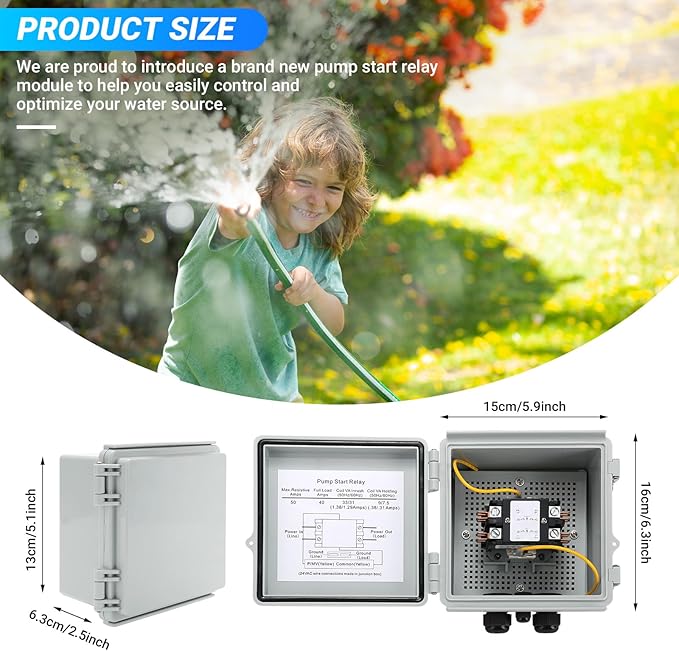 Briidea Irrigation Pump Start Sprinkler Relay, Waterproof Box, 2-Pole AC Contactor, 40A 24V Coil, Compatible with Pumps Up to 5HP