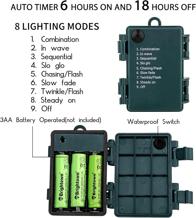 2PC C6 Led Christmas String Lights, 60 Led 20FT Battery Operated Strawberry Lights, Waterproof 8 Lighting Modes Fairy Lights for Indoor Outdoor Patio Garden Party X-mas Decoration(Warm White)