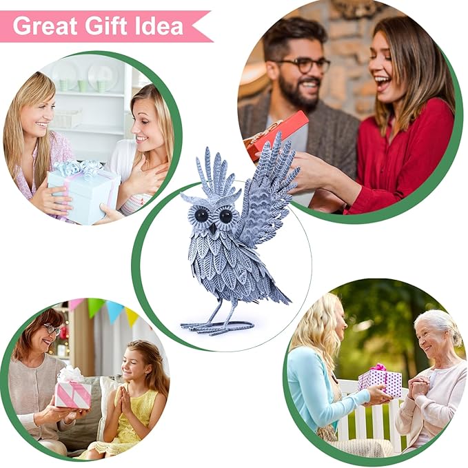 Nacome Owl Garden Decor Metal Yard: Art Outdoor Sculptures & Statues Large Bird Ornaments for Patio Balcony Front Backyard - Gifts for Grandma Mom(Gray)