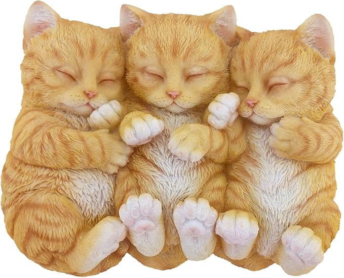 Sleeping Orange Tabbies Cat Garden Statue Decor, Resin Realistic Sculptures Gift for Cat Lovers, Pet Memorial Stones for Loss of Pet, Kitty Figurine Art Decoration for Indoor Outdoor Home