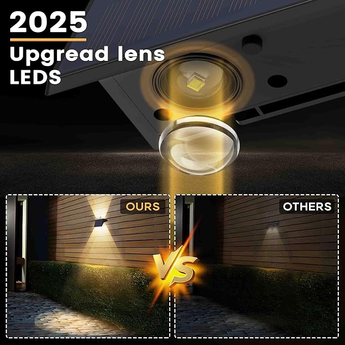 Fence Lights Solar Powered, 6-Pack Solar Fence Lights Up/Down Flexible Buttons, IP67 Waterproof for Outdoor, 120LM Bright, Auto Dusk to Dawn for Wall/Stairs/Yard/Railing/Deck/Pathway (White & RGB)