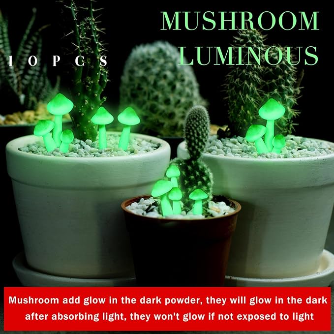 Taiyin 10 Pcs Luminous Mushroom Miniature Garden Mushrooms Outdoor Decor Waterproof Glow in The Dark Yard Decor for Fairy Outdoor Garden Micro Landscape Christmas Tree Decor