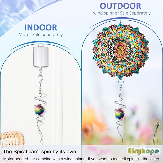 Gazing Ball Spiral Tail, Wind Spinner Stabilizer with Multi Color Sphere & Swivel Hook, Sun Catcher 11" Tail and 2" Stainless Steel Orb, Indoor Outdoor Garden Decor, Creative Gifts 13 inch