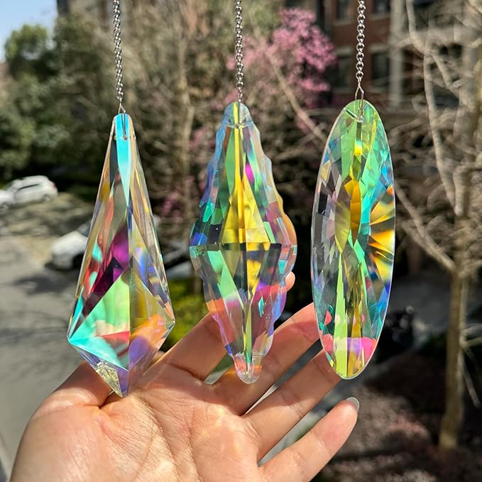 3PCS 5" Large Crystal Sun Catcher Prisms, Hanging Suncatchers with Glass Prism, Rainbow Maker for Room, Windows,Garden,Fantasy Aesthetic Home Decor. (YGBS02)