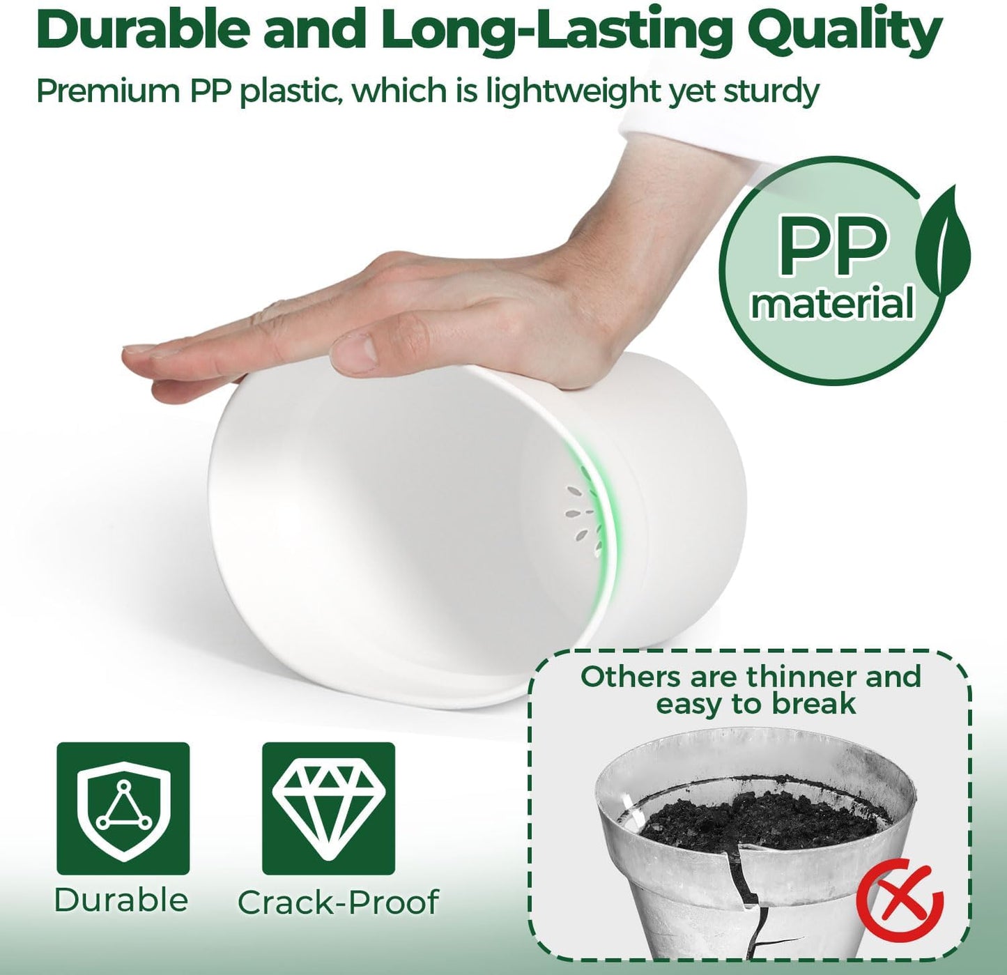 T4U 4 Inch Plant Pots 8-Pack, Small Flower Pots with Drainage Hole and Saucer, Decorative Nursery Pot Bulk for African Violet, Snake Plant, Succulent, Herb and Plants Indoor (8 Pcs 4" Pots, White)