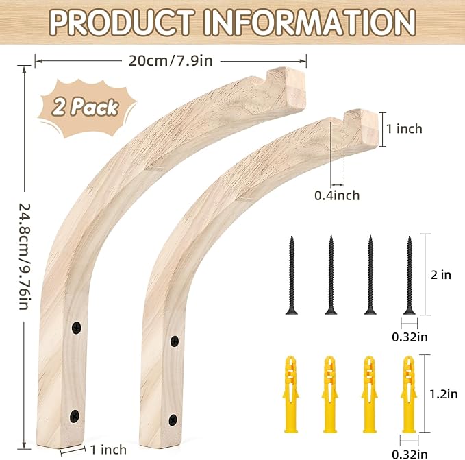 Macrame Plant Hanger for Indoor Hanging Plants, Hanging Planters for Indoor Plants, 2 Pack Wooden Wall Mounted Hanging Plant Bracket Hooks for Flower Pots Lanterns Wind Chime Light, Decoration