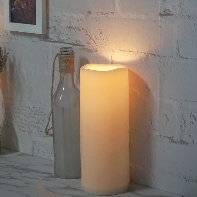 CANDLE CHOICE Waterproof Outdoor Battery Operated Flameless Candle Remote Timer Large Tall White Plastic Realistic Flickering Electric LED Pillar Lantern Garden Wedding Christmas Decorations 4”Dx10”H