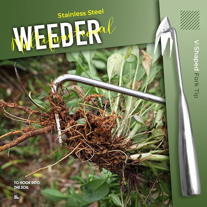 Weeding Artifact Uprooting Garden Weeding Tool, Upgraded Weed Removal Tool, Stainless Steel/Manganese Steel Weed Puller Manual Weeders for Home Gardening Yard Farmland (Stainless Steel)
