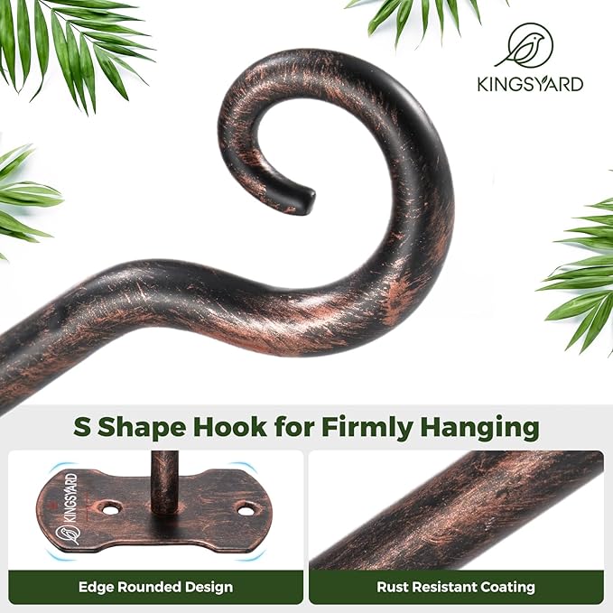 Kingsyard 2 Pack Wall Plant Hanger - Heavy Duty Metal Hanging Bracket Hooks for Hanging Plant Bird Feeders Lanterns Wind Chimes Indoor/Outdoor. Antique Copper