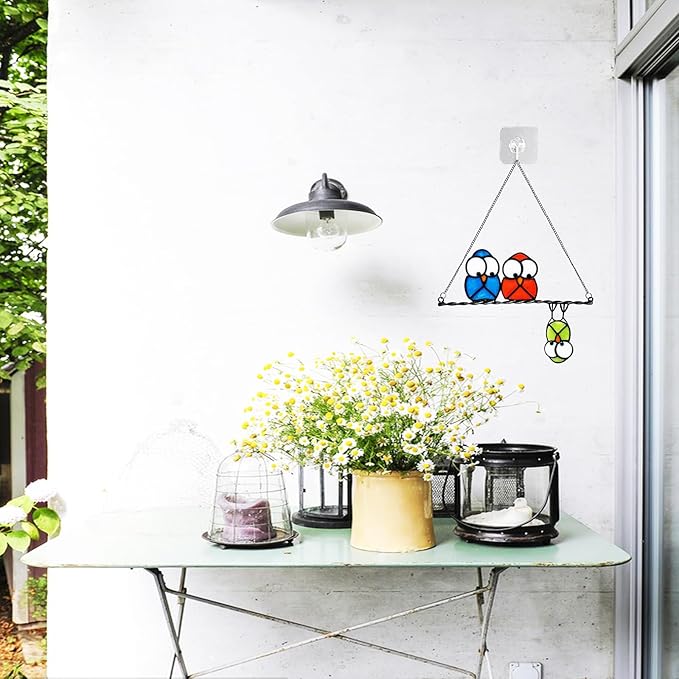 Multicolor Owls on a Wire High Suncatcher Panel, Bird Suncatcher for Windows Panels Hangings Hummingbird Glass Decoration for Wall Home Garden Decor Bird Owl Gift for Owl Lovers