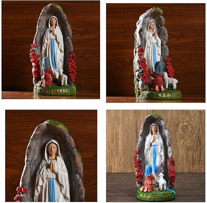 Our Lady of Lourdes Statue - 8" Resin Figurine - Saint Bernadette and Mary Statue, Sculpture with Hand-Painting - Ideal Religious Gift for Baptisms, Communions, Confirmations, Weddings, and Holidays