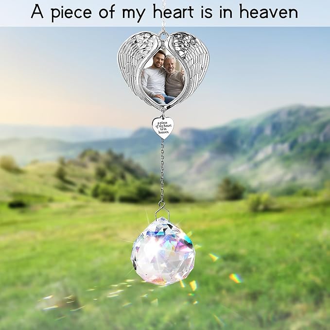 Memorial Gifts for Loss of Loved One, Sympathy Gifts Personalized Memorial Picture Frame Ornament - SunCatcher Crystal Ball, Rainbow Bereavement Gift Ideas for Loss of Mom, Dad, Friend