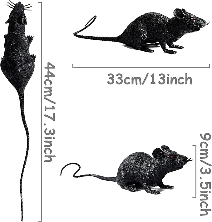 XONOR Halloween DÃcor Set of 3 Realistic Looking Spooky Mice Rats, Super Large Plastic Mouce for Best Halloween Decoration, 3 Colors (White & Black & Grey)