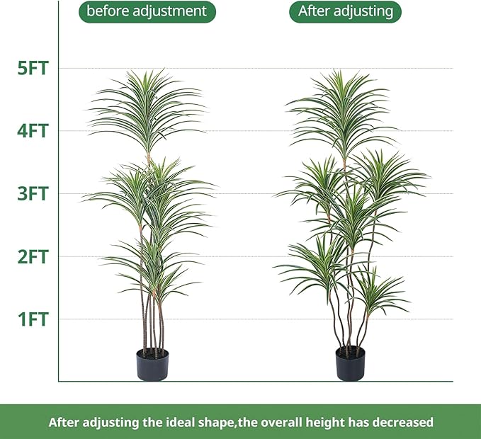 Artificial Dracaena Plants Indoor, 5 ft Faux Tropical Floor Plants Indoor, Tall Fake Yucca Silk Tree in Pot, Artificial Trees for Home Office Decor Indoor Outdoor Housewarming Gift