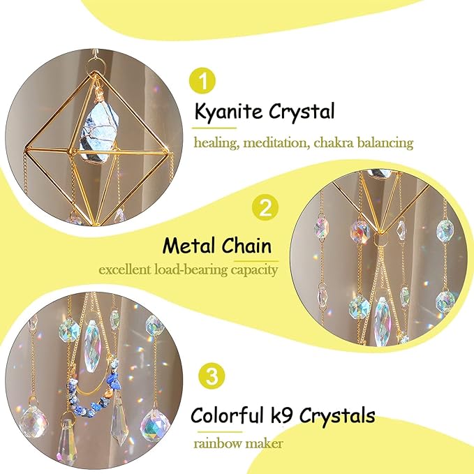 Lapis Lazuli Crystal Suncatcher-Window Hanging Garden Suncatcher Healing Blue Crystal Rainbow Maker Handmade Indoor Outdoor Car Charm Garden Decor